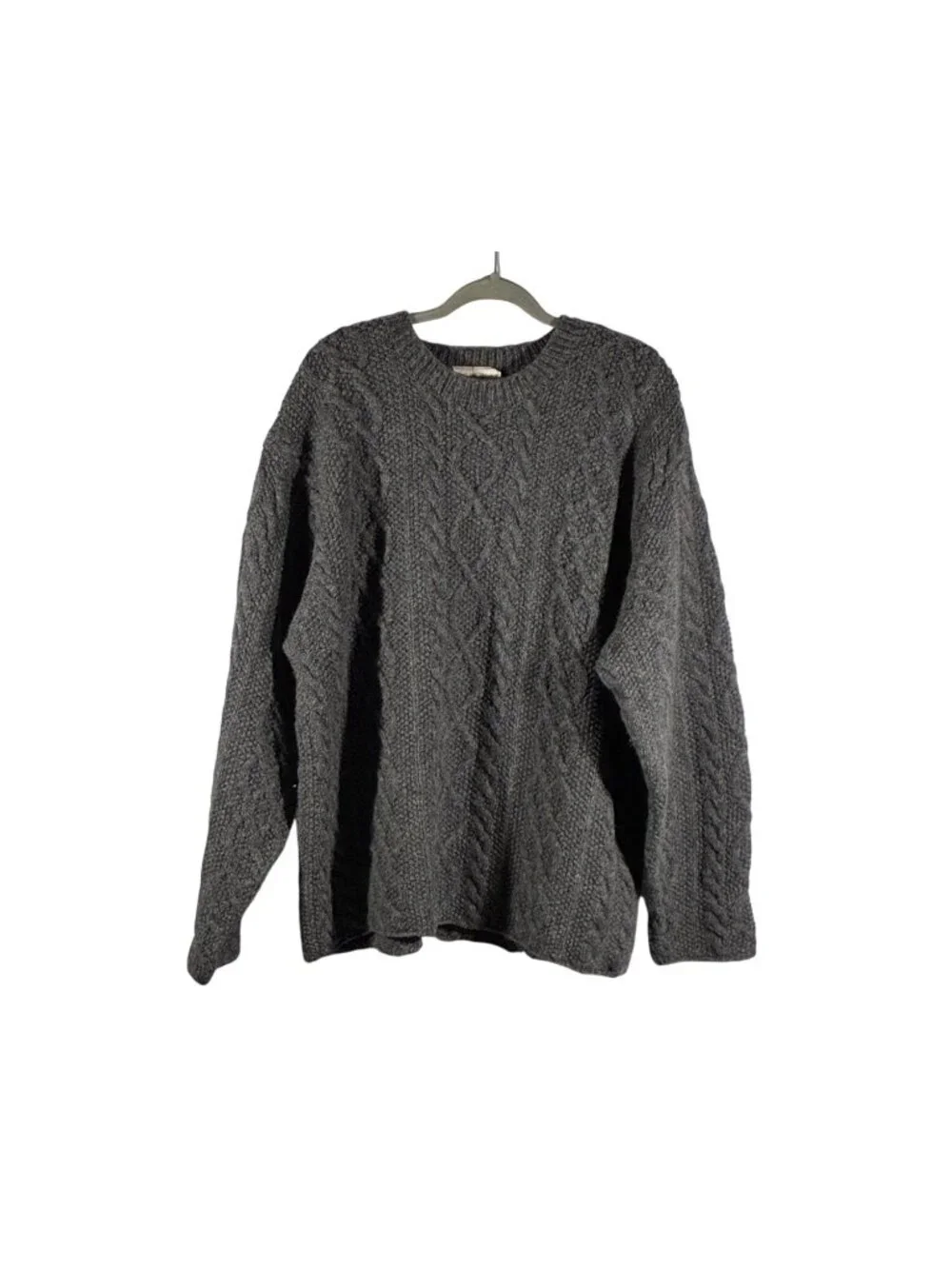 J. Crew oarsman heavy Gray Cable Knit Wool fisherman Sweater XL preppy old money